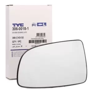 Image of TYC Wing Mirror Glass 306-0018-1 Side Mirror Glass,Mirror Glass CHEVROLET,Aveo / Kalos Schragheck (T250, T255),Aveo / Kalos Limousine (T250, T255)