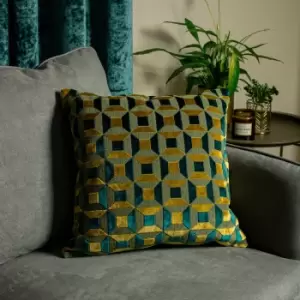 Image of Empire Velvet Jacquard Cushion Teal/Gold, Teal/Gold / 45 x 45cm / Polyester Filled