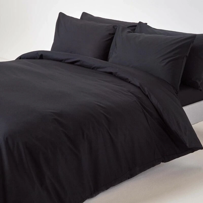 Image of Homescapes Black Egyptian Cotton Single Duvet Cover With One Pillowcase, 200 Tc