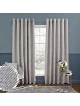 Image of Catherine Lansfield Damask Metallic Lined Eyelet Curtains