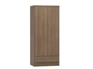 Image of Seconique Nevada Rustic Oak 2 Door 1 Drawer Double Wardrobe