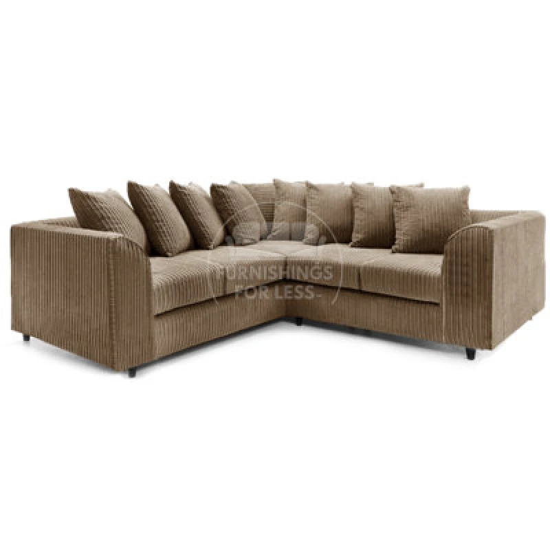 Image of Furnishings For Less UK Ferguson Coffee 5 Seater Fabric Corner Sofa L Shaped Jumbo Cord - Scatter Back