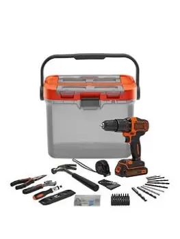 Image of Black & Decker Hammer Drill With Hand Tools & Accessory Box Set