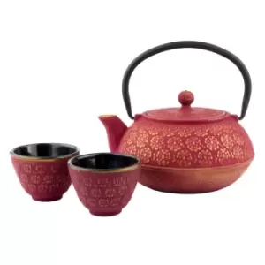 Image of Gift Set with Shanghai Design Teapot 0.6L in Cast Iron Pink and Gold with 2 Cast Iron Cups