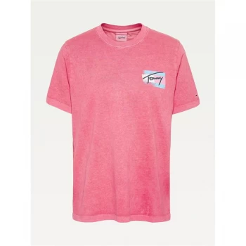 Image of Tommy Jeans Painted Flag T Shirt - TOU Pink DAISY