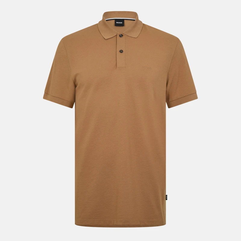 Image of Boss Mens HBB Pallas Polo Iconic Logo Embroidered Shirt Beige male Small