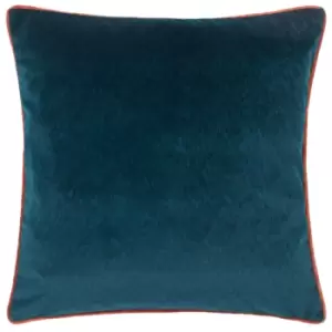 Image of Torto Opulent Velvet Cushion Teal/Brick, Teal/Brick / 50 x 50cm / Polyester Filled