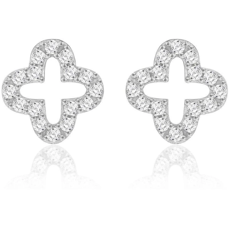 Image of Be You 9ct Gold CZ Clover Stud Earrings White Gold female One Size