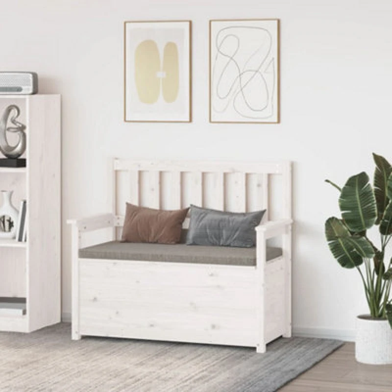 Image of vidaXL Bench White 112.5x51.5x96.5cm Solid Wood Pine, White 823560