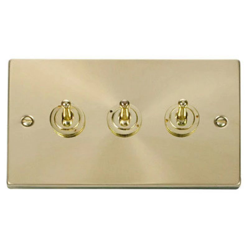 Image of SE Home Satin / Brushed Brass 3 Gang 2 Way 10AX Toggle Light Switch Gold unisex