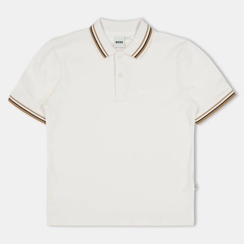 Image of Boss Kids Col Block Short Sleeve Polo Shirt White male 8Y