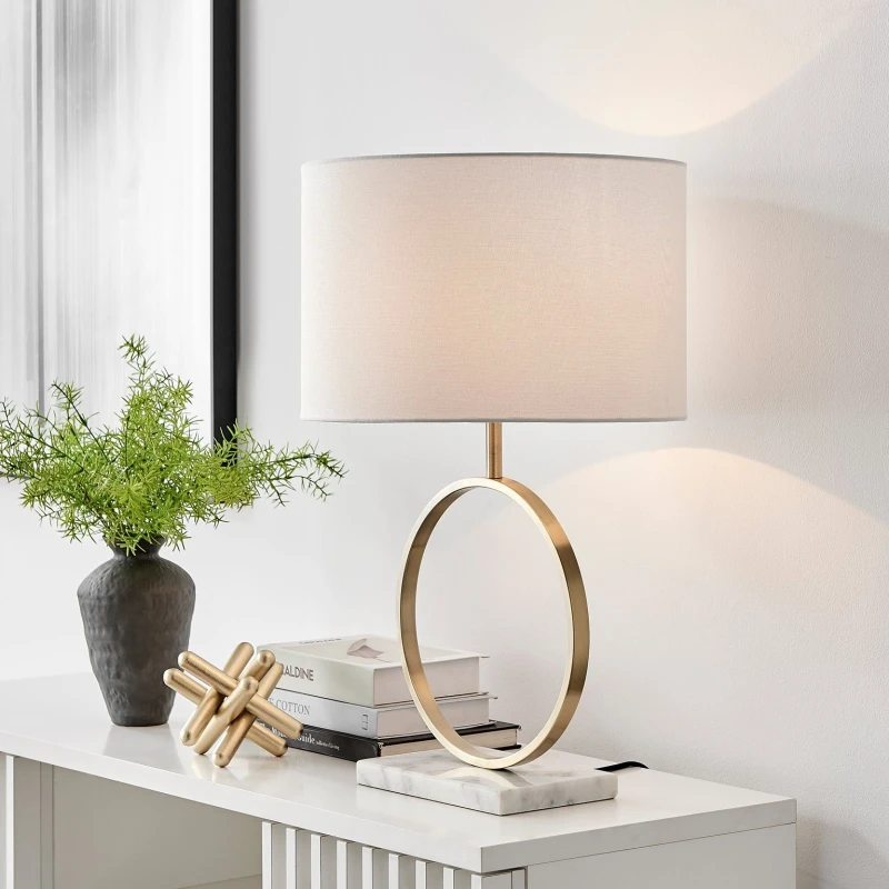 Image of FurnitureboxUK FurnitureboxUK Saffron Energy Efficient Gold Marble & Metal Table Lamp Light (Including Bulb) in White White One Size Unisex 5056542633