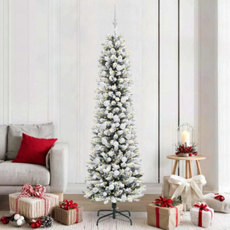 Image of vidaXL Artificial Christmas Tree with 300 LEDs, White Balls Green and white 210 cm, Green 3396120