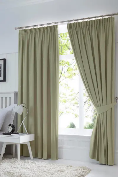 Image of Fusion 'Dijon' Thermal and Blackout Fully Lined Pencil Pleat Curtains Green