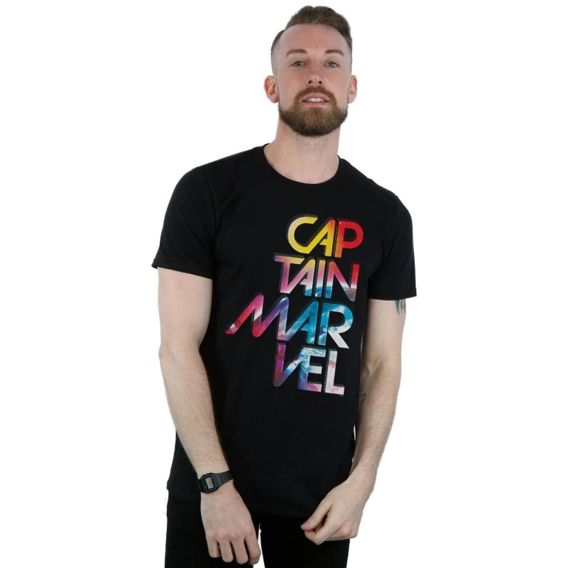 Image of Marvel Marvel Men Captain Galactic Text T-Shirt in Black Size: Small Black S Male 5059114204649