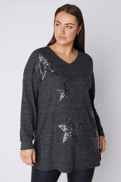 Image of Evans Sequin Star Jumper Charcoal