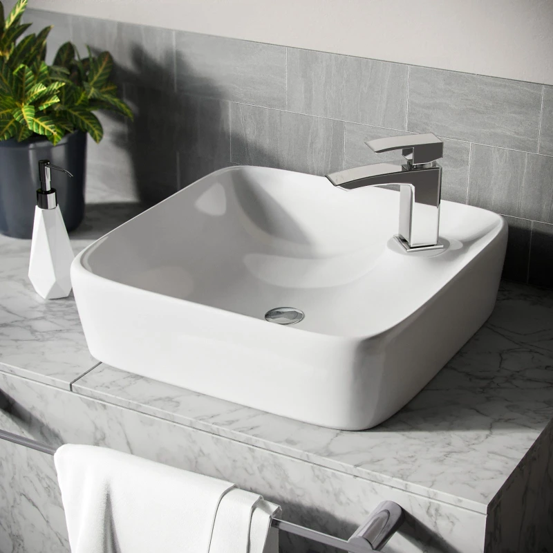 Image of Nes Home 430 x 430mm Cloakroom Square Counter Top Rounded Basin Sink in White White Unisex
