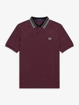 Image of Fred Perry Striped Collar Polo, Mahogany, Size 2XL, Men