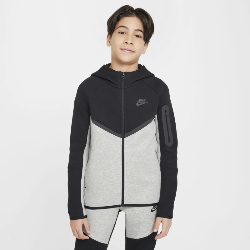 Image of Nike Sportswear Tech Fleece Full-Zip Hoodie Juniors Black/Grey male 7-8 (S)