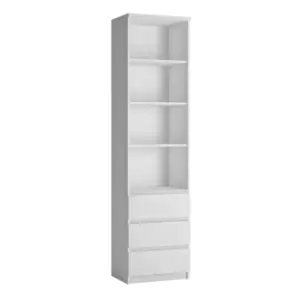 Image of Fribo Tall Narrow 3 Drawer Bookcase In White