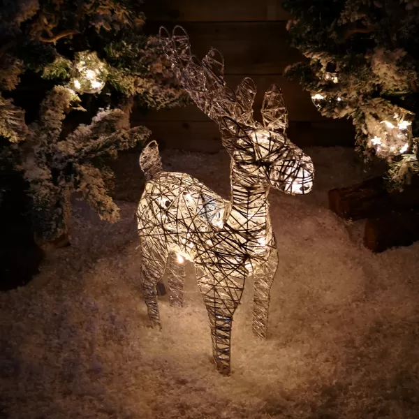 Image of 50cm Battery Operated Silver Woven Reindeer Christmas Decoration with 15 Warm White LEDs