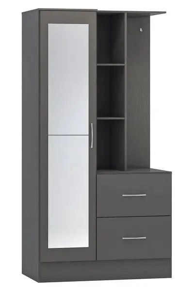 Image of Seconique Nevada Mirrored Open Shelf Wardrobe Dark Grey