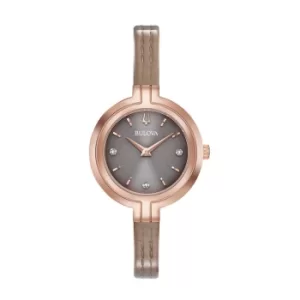 Image of Bulova Rhapsody Ladies Taupe Leather Strap Watch