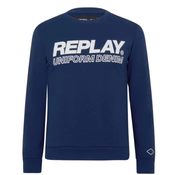 Image of Replay Script Crewneck Sweatshirt - Blue