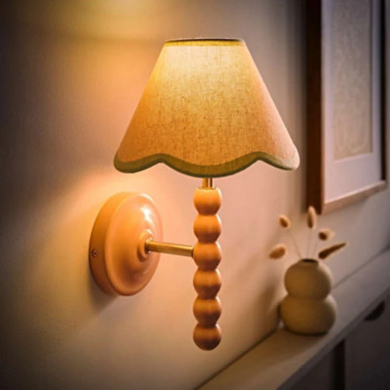 Image of Valuelights Bobbin Pink Wall Light With Green Trim Scallop Shade And Bulb