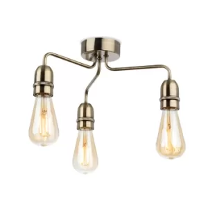 Image of Leon Industrial 3 Light Flush Ceiling Fitting Antique Brass