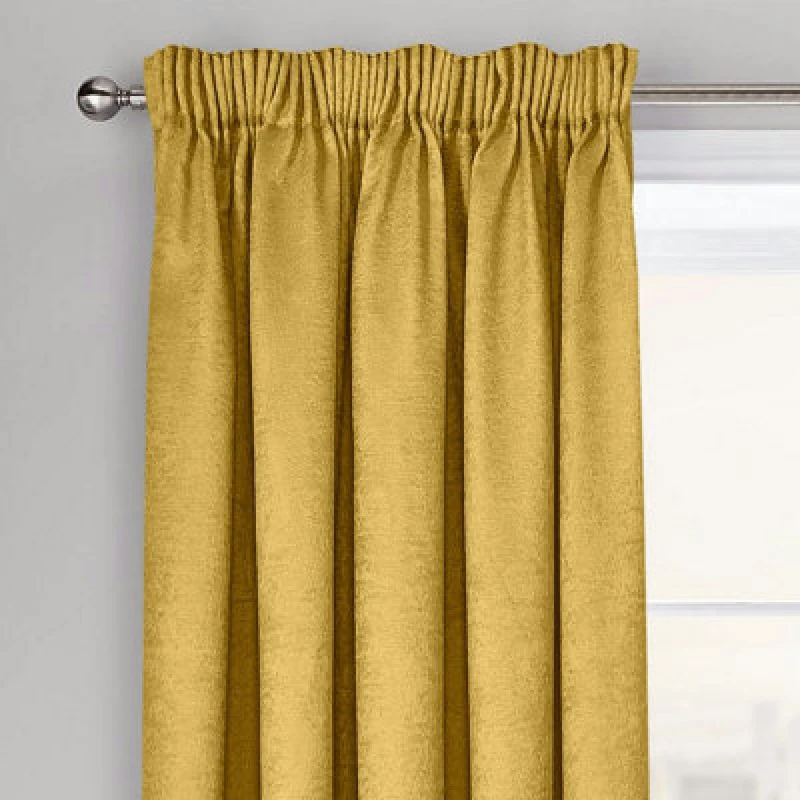 Image of Velosso Westwood Dimout Pencil Pleat Curtains in Mustard Size: 117cm width x 137cm drop Mustard Unisex 117cm width x 137cm drop