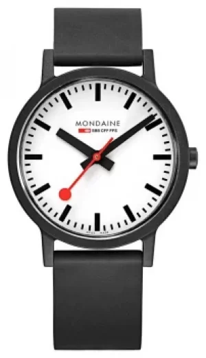 Image of Mondaine Essence Quartz Black Natural Rubber Strap White Watch