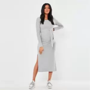 Image of Missguided Maternity Split Side Belted Midi Dress - Grey