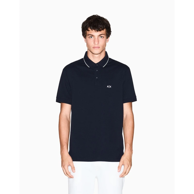 Image of Armani Exchange Mens Short Sleeve Polo Shirts Deep Navy male M
