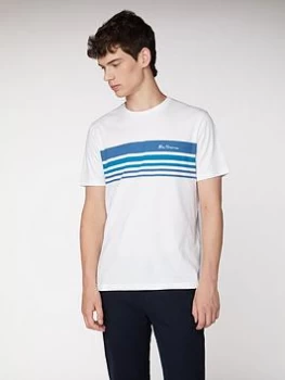 Image of Ben Sherman Striped Chest Print T-Shirt - White, Size S, Men