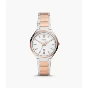 Image of Fossil Womens Ashtyn Three-Hand Date Two-Tone Stainless Steel Watch - Rose Gold / Silver