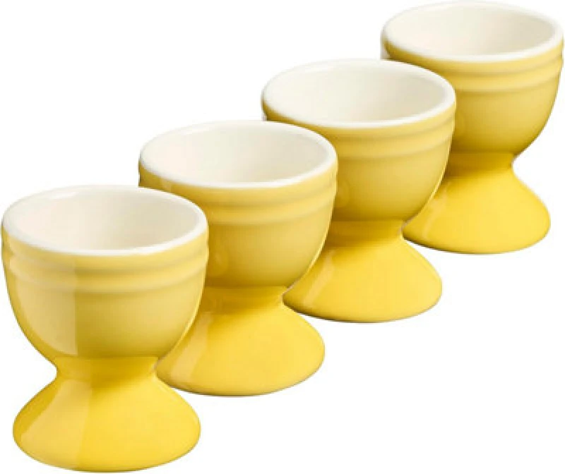 Image of Cooks Professional Set Of 4 Colourful Stoneware Egg Cups - Dishwasher & Microwave Safe - Yellow