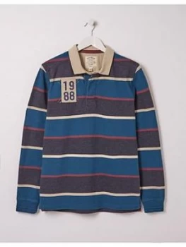Image of Fatface Multi Stripe Rugby Top Polo Shirt - Navy