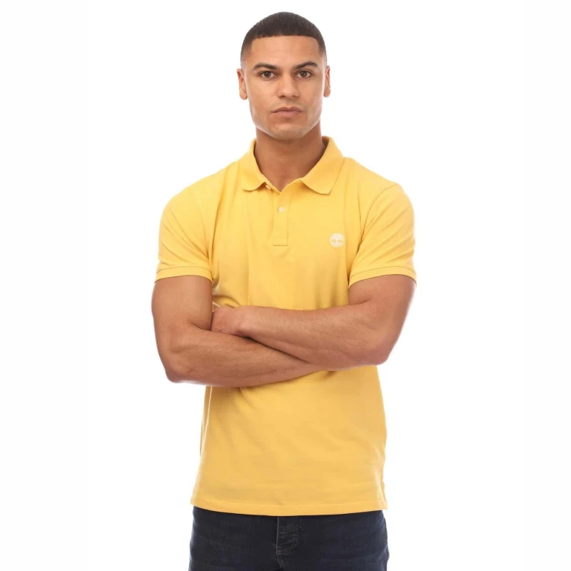 Image of Timberland Oyster River Logo Short Sleeve Polo Shirt - Yellow Yellow S