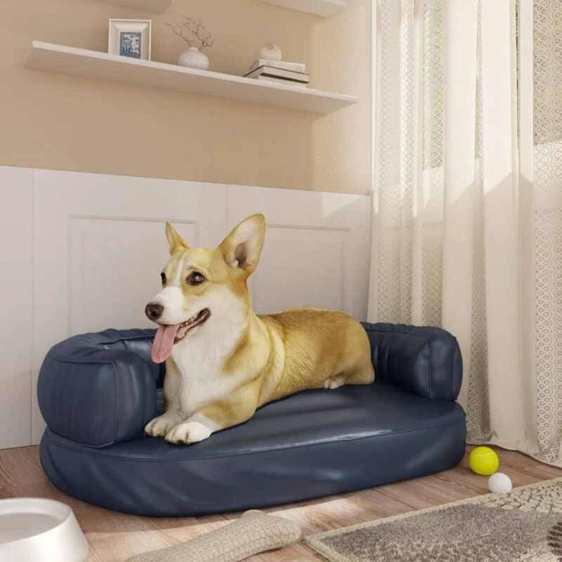 Image of VIDAXL Ergonomic Foam Dog Bed Dark Blue 60x42cm Faux Leather Vidaxl 8720286431351