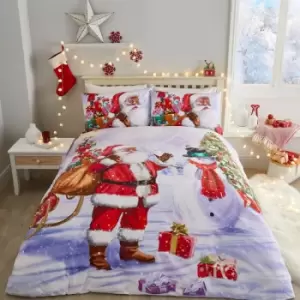 Image of Fusion Christmas Santa & Snowy Easy Care Reversible Duvet Cover Set, Multi, King