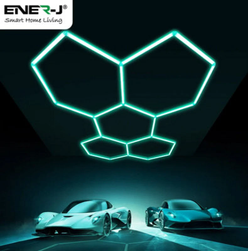 Image of ENER-J Hexagon RGB LED Ceiling Light Kit 150W Honeycomb Garage Lighting in White Size: 145cm White Unisex 145 cm