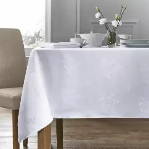 Image of Damask Rose Tablecloth 70x90 Rectangle For Dining Table Easycare - White