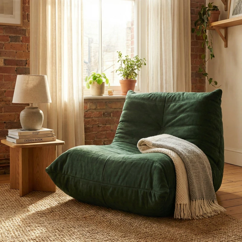 Image of Urban Meuble Luxury Chenille Bean Bag Lazy Sofa Green unisex One Size