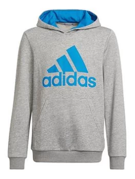 Image of adidas Boys Big Logo Overhead Hoodie - Grey/Blue, Grey/Blue, Size 9-10 Years