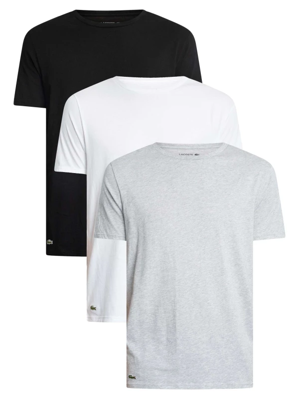 Image of Lacoste 3 Pack Crew Lounge T-Shirts Black/Grey/White L