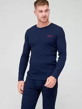 Image of Polo Ralph Lauren Waffle Long Sleeve Lounge Top - Navy, Size S, Men