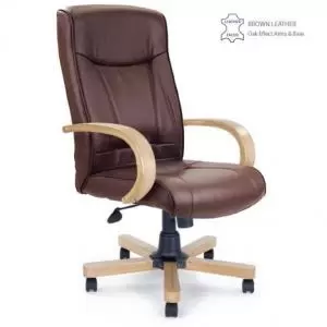 Image of Troon High Back Lther Exec Chair Oak Effct Arms & Base BN 49883ET