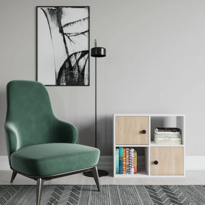 Image of Decorotika Tuttle 2-Tier And 2 Cabinets Bookcase White & Oak