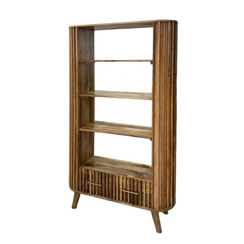 Image of Jaipur Furniture Ltd Slated Bookcase - Mango Wood - L35 x W107 x H175cm - Mango Light Finish - Assembly Required in Brown Brown Unisex